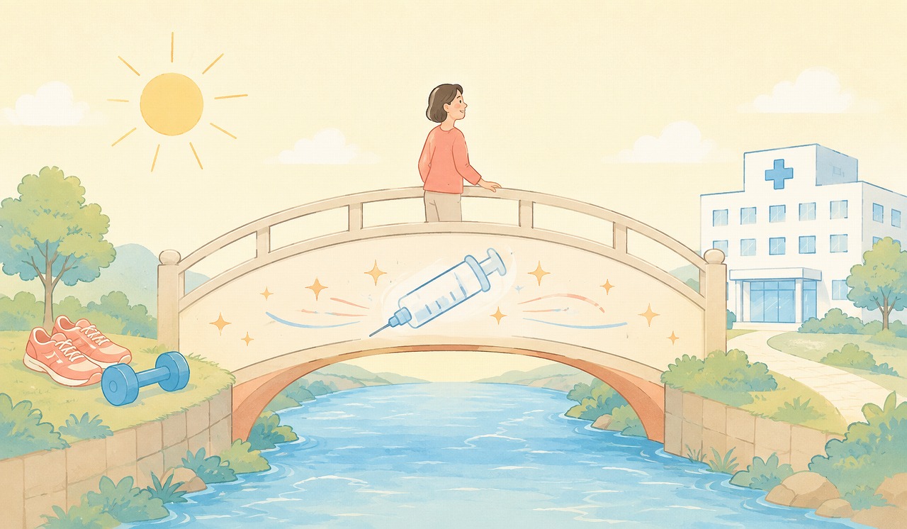 再生医療が保存療法と手術の間を埋める「橋」であることを表したイラスト